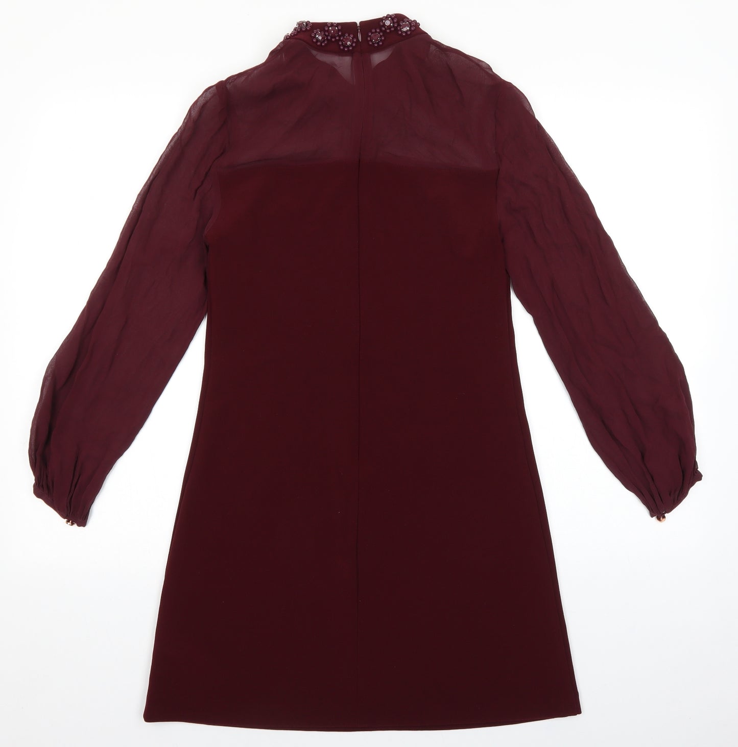 Ted Baker Womens Red Polyester A-Line Size XS Mock Neck Zip - Embellished Neckline