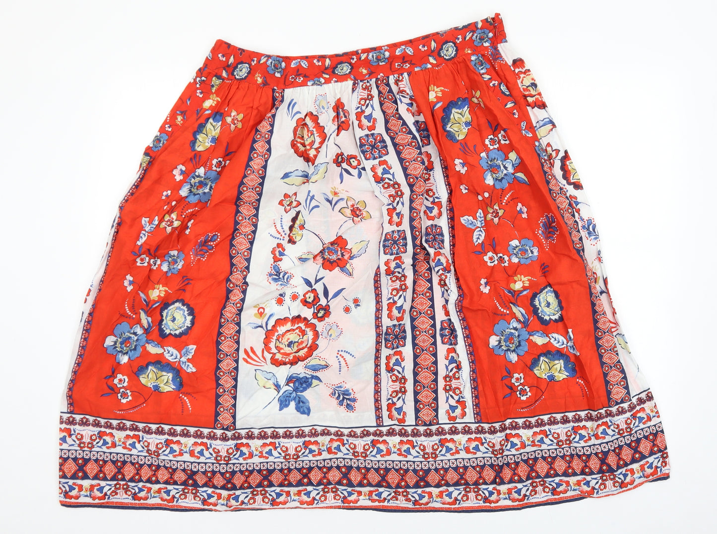TU Womens Red Geometric Cotton A-Line Skirt Size 16 Zip