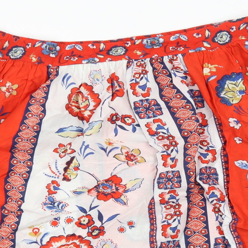 TU Womens Red Geometric Cotton A-Line Skirt Size 16 Zip