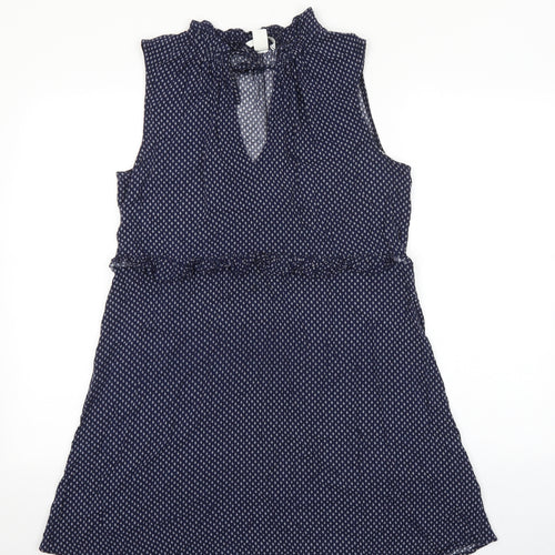 H&M Womens Blue Geometric Viscose A-Line Size 12 Mock Neck Tie