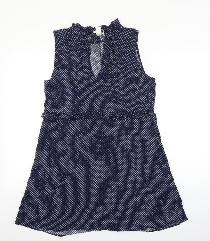 H&M Womens Blue Geometric Viscose A-Line Size 12 Mock Neck Tie