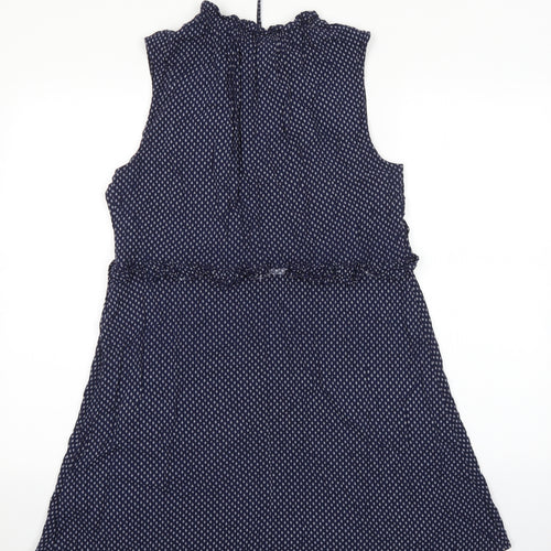H&M Womens Blue Geometric Viscose A-Line Size 12 Mock Neck Tie