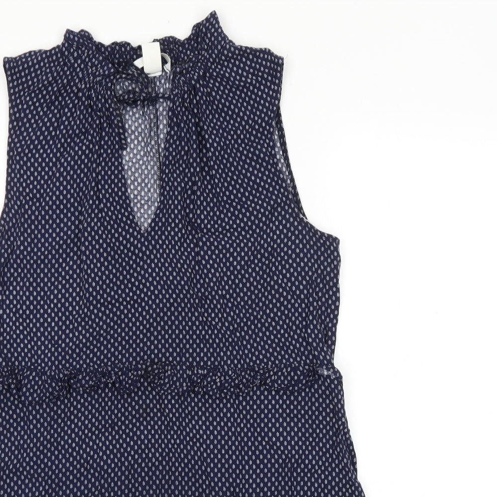 H&M Womens Blue Geometric Viscose A-Line Size 12 Mock Neck Tie
