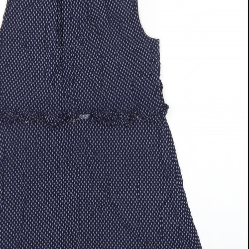 H&M Womens Blue Geometric Viscose A-Line Size 12 Mock Neck Tie