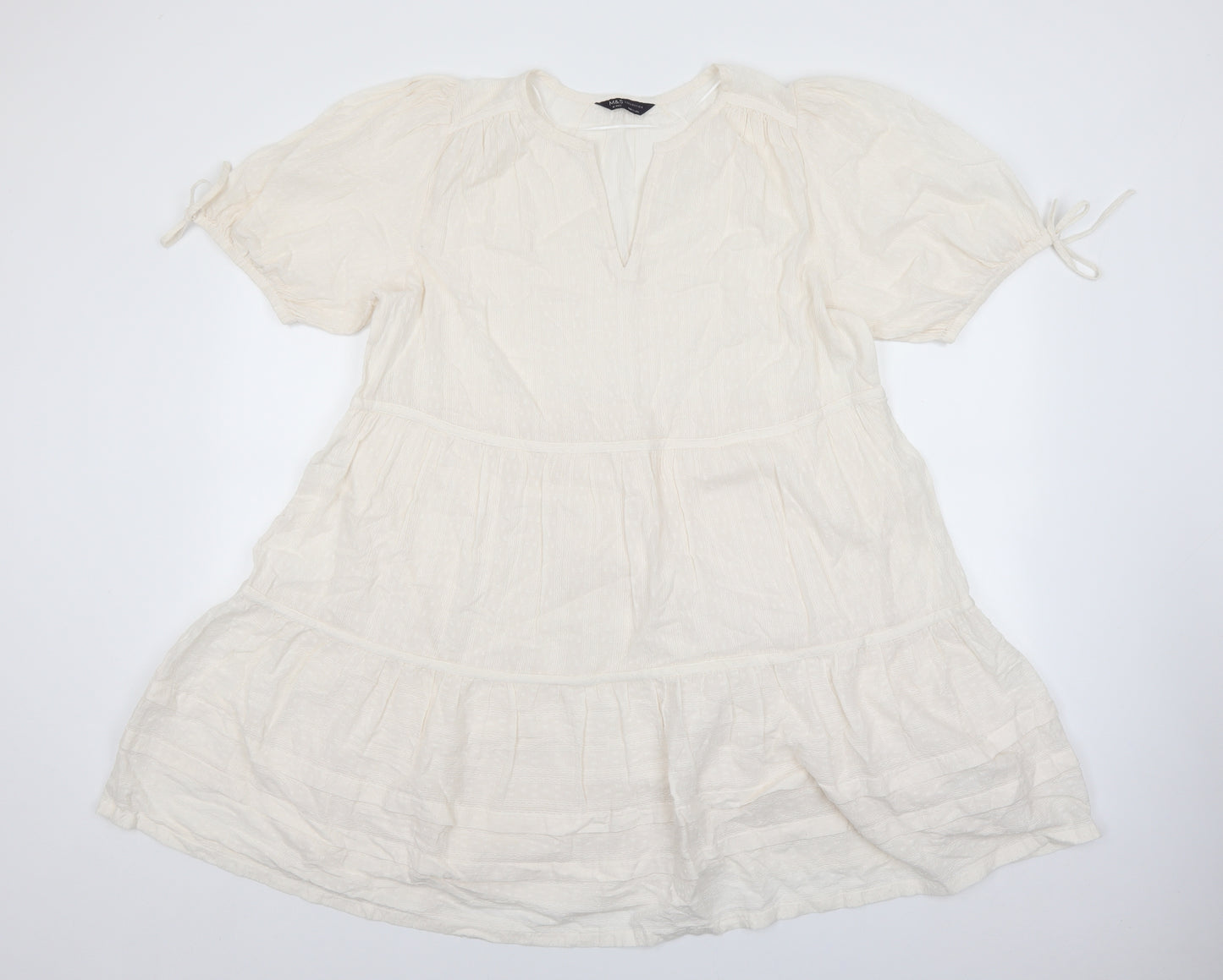 Marks and Spencer Womens Ivory 100% Cotton A-Line Size 14 V-Neck Pullover