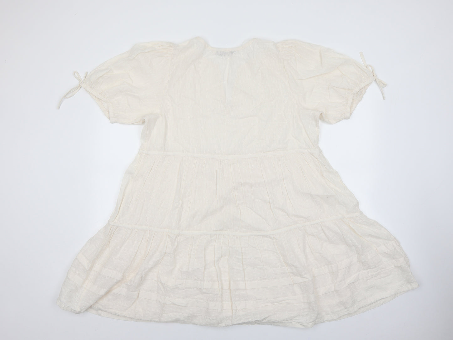 Marks and Spencer Womens Ivory 100% Cotton A-Line Size 14 V-Neck Pullover