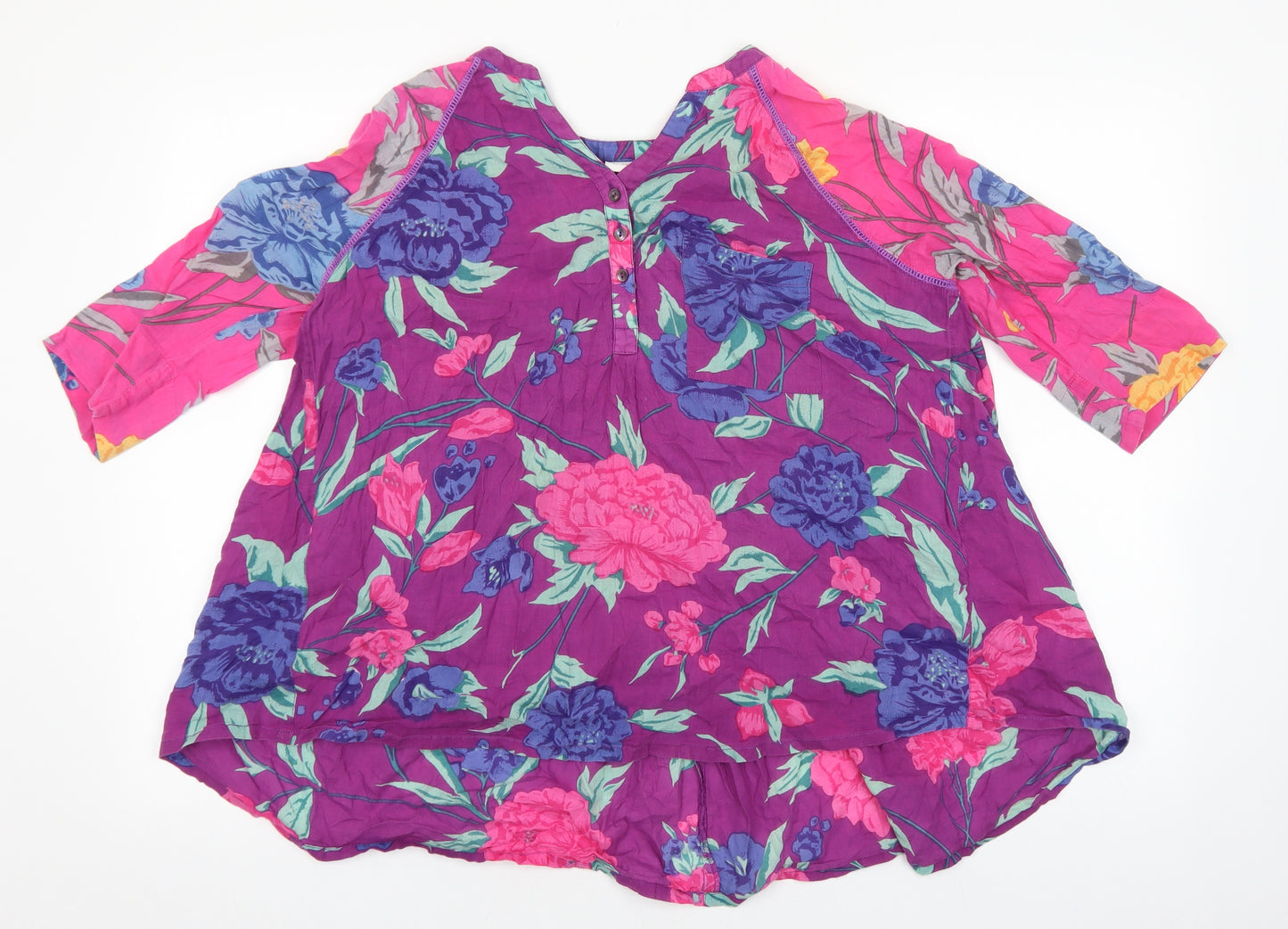 EAST Womens Multicoloured Geometric 100% Cotton Basic Blouse Size 10 V-Neck
