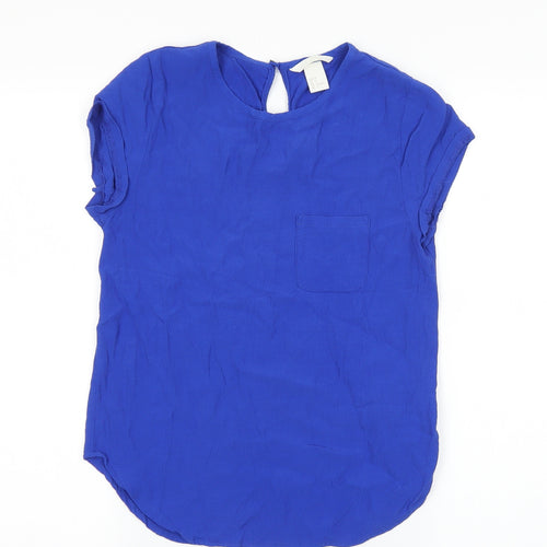 H&M Womens Blue Viscose Basic T-Shirt Size 4 Round Neck