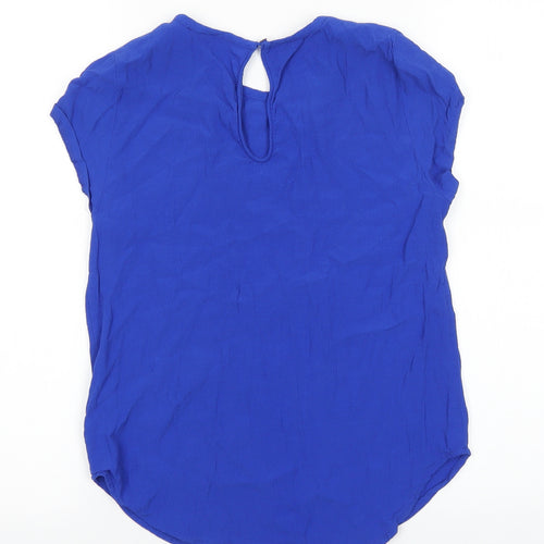 H&M Womens Blue Viscose Basic T-Shirt Size 4 Round Neck
