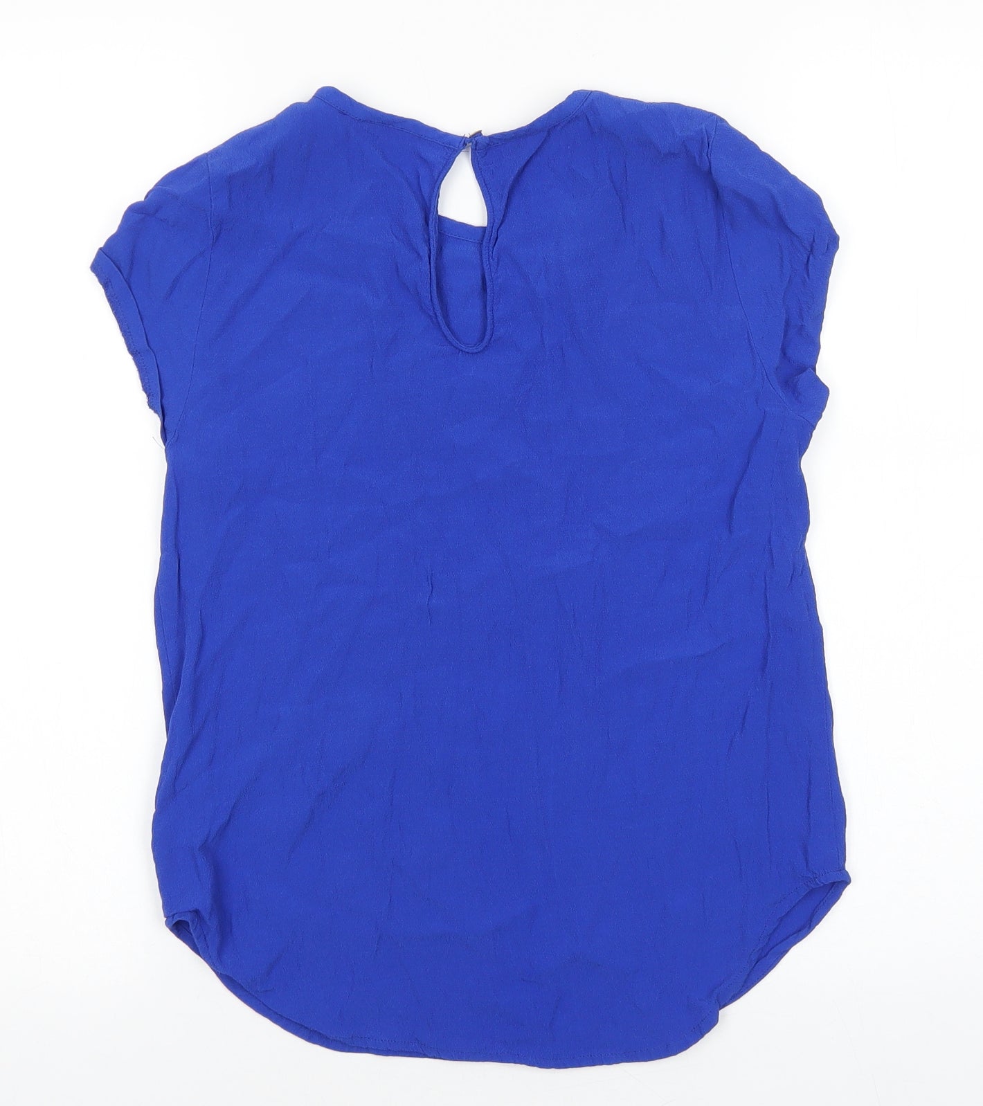H&M Womens Blue Viscose Basic T-Shirt Size 4 Round Neck