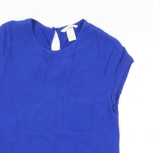 H&M Womens Blue Viscose Basic T-Shirt Size 4 Round Neck