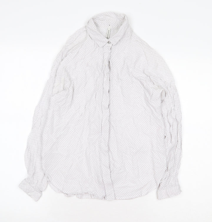 Stradivarius Womens White Polka Dot Polyester Basic Blouse Size S Collared