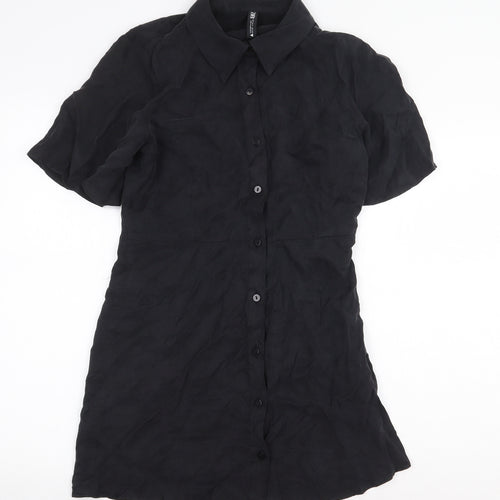 Zara Womens Black Lyocell Shirt Dress Size S Collared Button