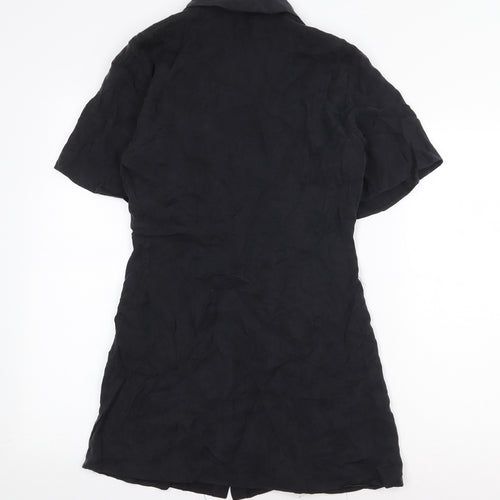 Zara Womens Black Lyocell Shirt Dress Size S Collared Button
