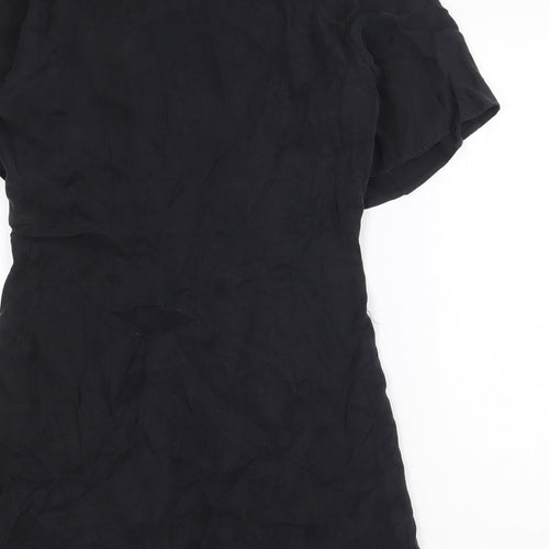 Zara Womens Black Lyocell Shirt Dress Size S Collared Button