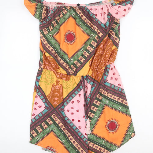 Preworn Womens Multicoloured Geometric Polyester Playsuit One-Piece Size S Pullover
