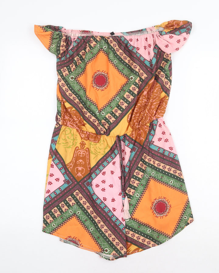 Preworn Womens Multicoloured Geometric Polyester Playsuit One-Piece Size S Pullover