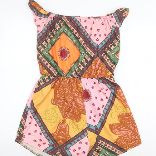Preworn Womens Multicoloured Geometric Polyester Playsuit One-Piece Size S Pullover