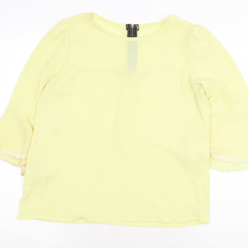 Preworn Womens Yellow Polyester Basic Blouse Size M Round Neck