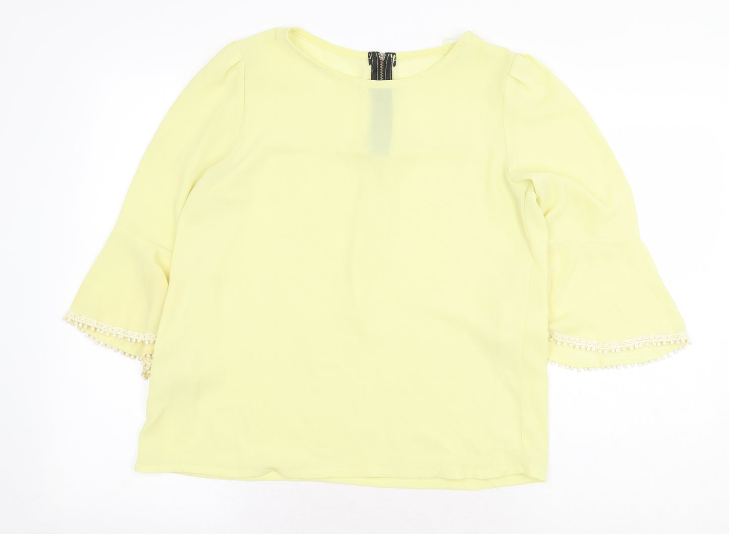 Preworn Womens Yellow Polyester Basic Blouse Size M Round Neck