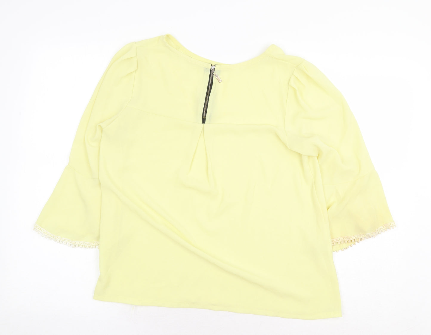 Preworn Womens Yellow Polyester Basic Blouse Size M Round Neck