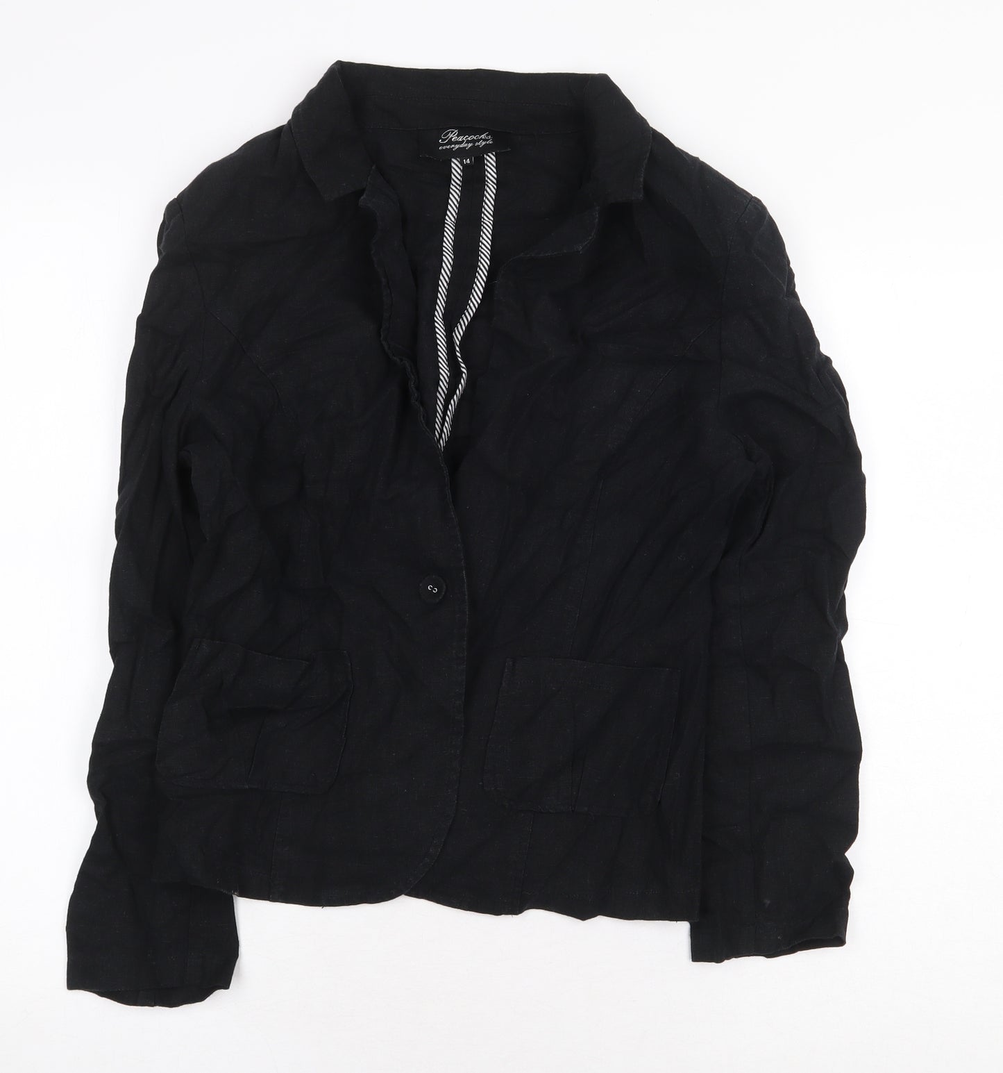 Peacocks Womens Black Jacket Size 14 Button