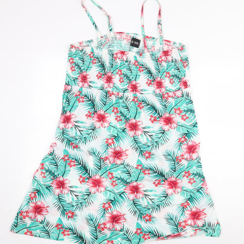 B.You Womens Green Floral Polyester Basic Tank Size 2XS Square Neck
