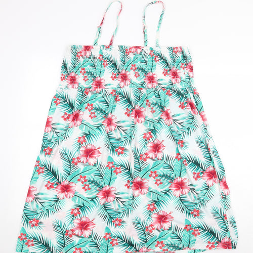 B.You Womens Green Floral Polyester Basic Tank Size 2XS Square Neck