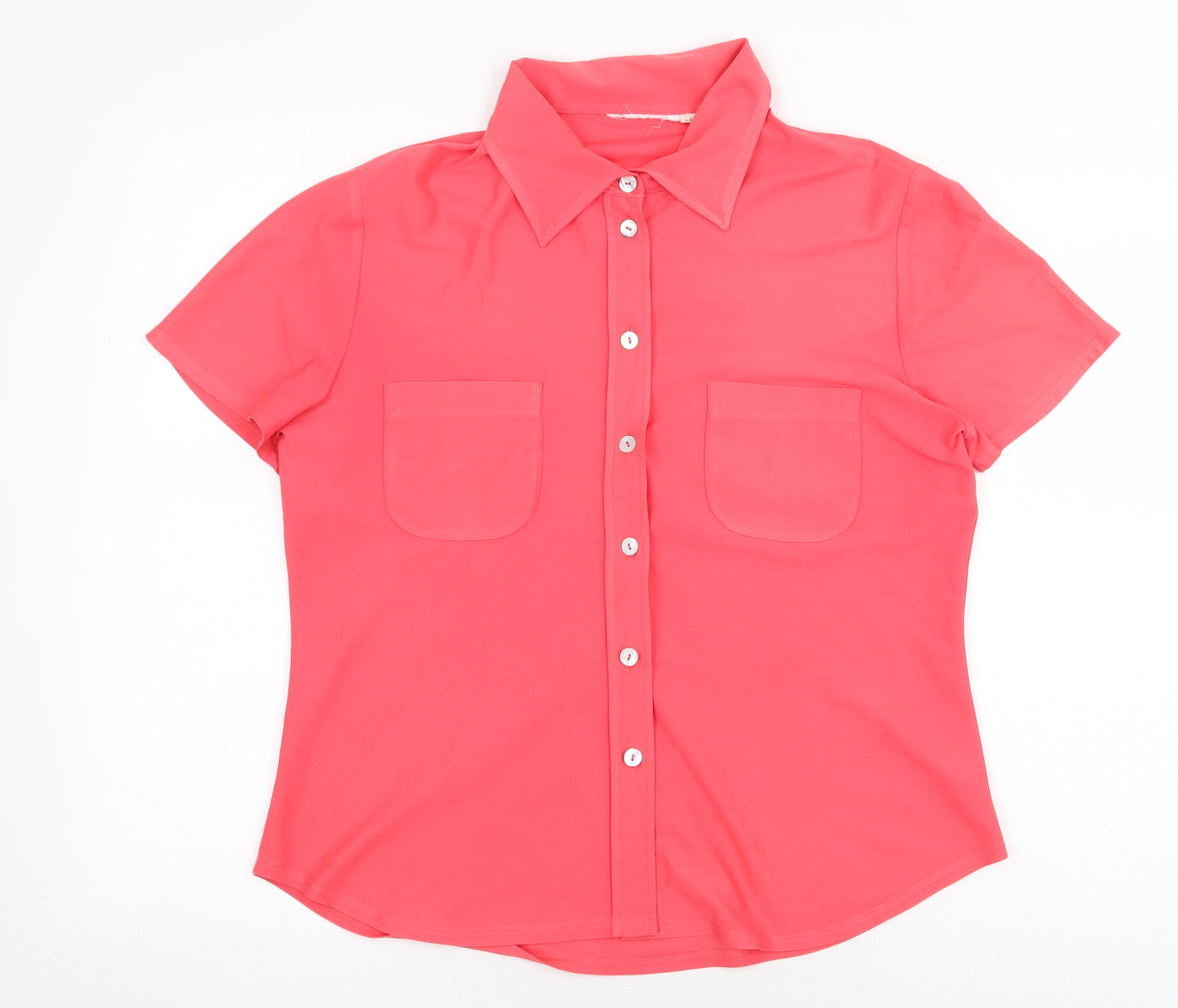 Preworn Womens Pink Polyester Basic Button-Up Size 14 Collared