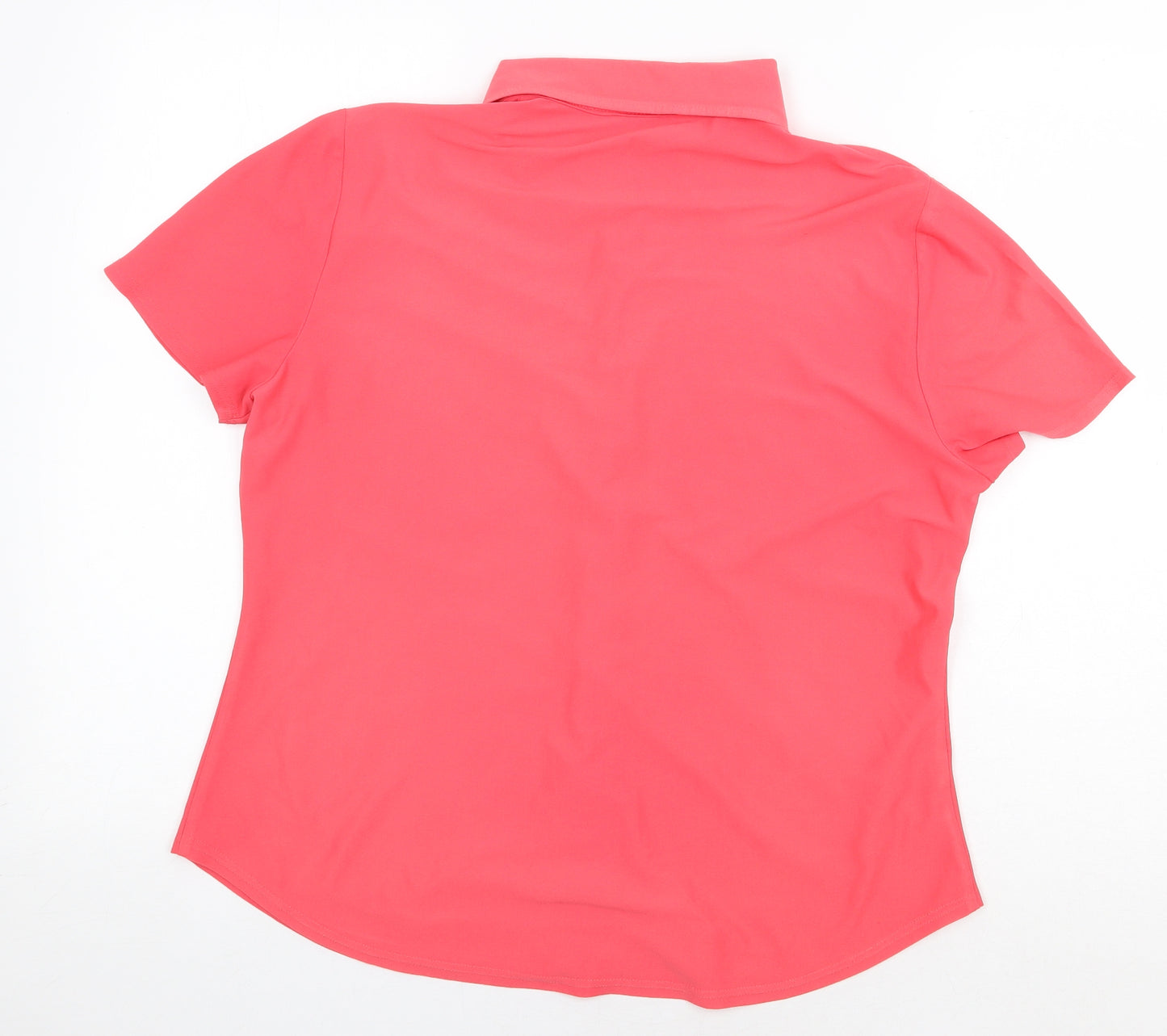 Preworn Womens Pink Polyester Basic Button-Up Size 14 Collared