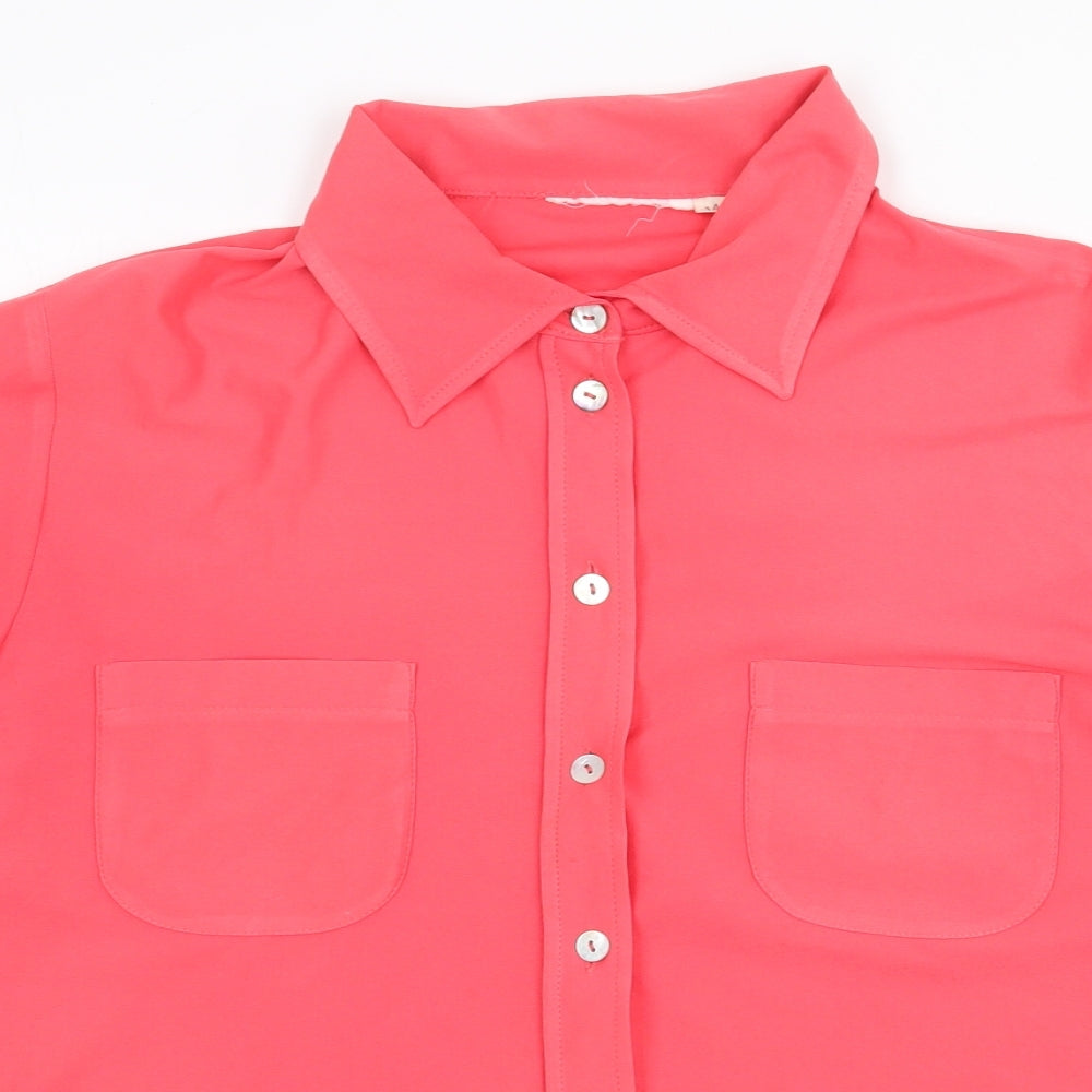 Preworn Womens Pink Polyester Basic Button-Up Size 14 Collared