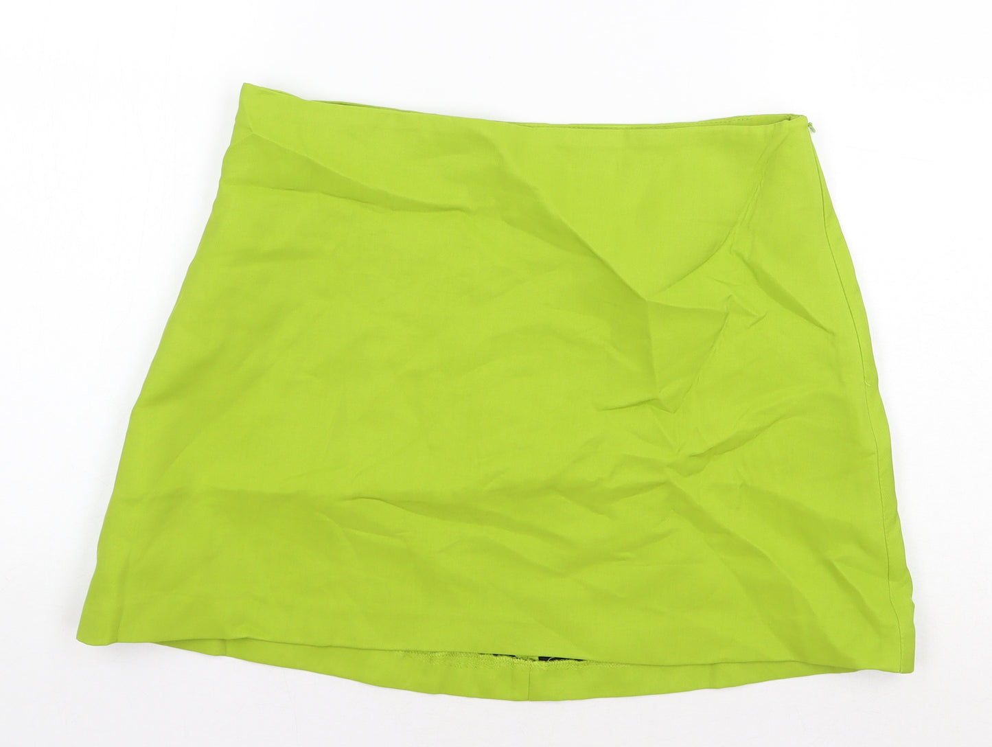 Zara Womens Green Viscose A-Line Skirt Size M Zip