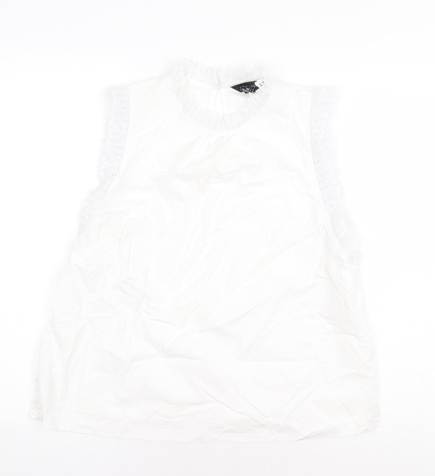 New Look Womens White Polyester Basic Blouse Size 14 Round Neck