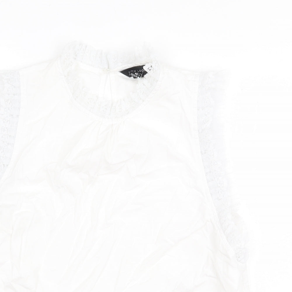 New Look Womens White Polyester Basic Blouse Size 14 Round Neck