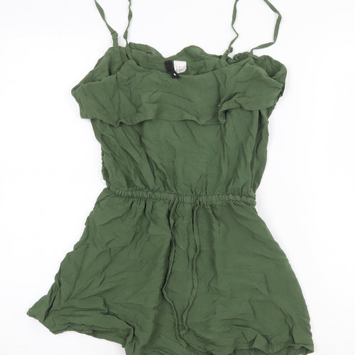 H&M Womens Green Viscose Playsuit One-Piece Size 6 Pullover