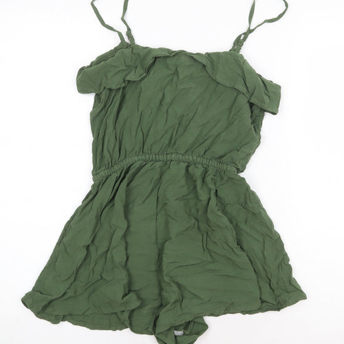 H&M Womens Green Viscose Playsuit One-Piece Size 6 Pullover