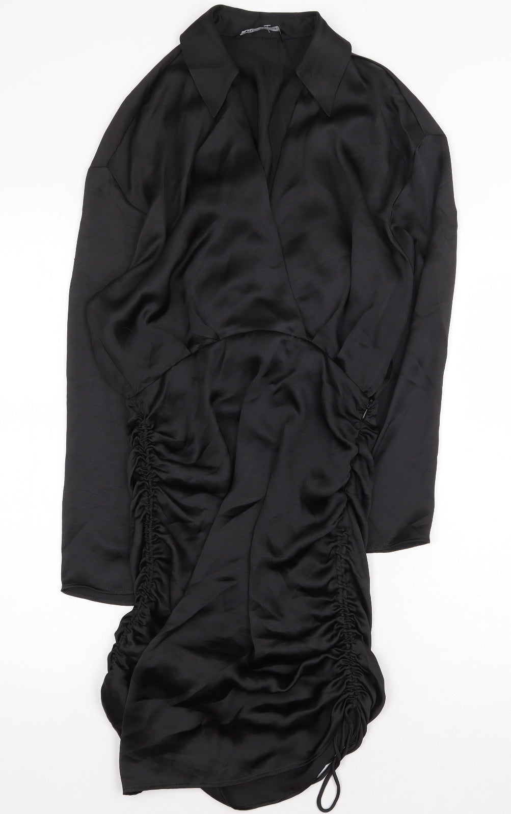 Zara Knit Womens Black Polyester Shirt Dress Size S Collared Zip