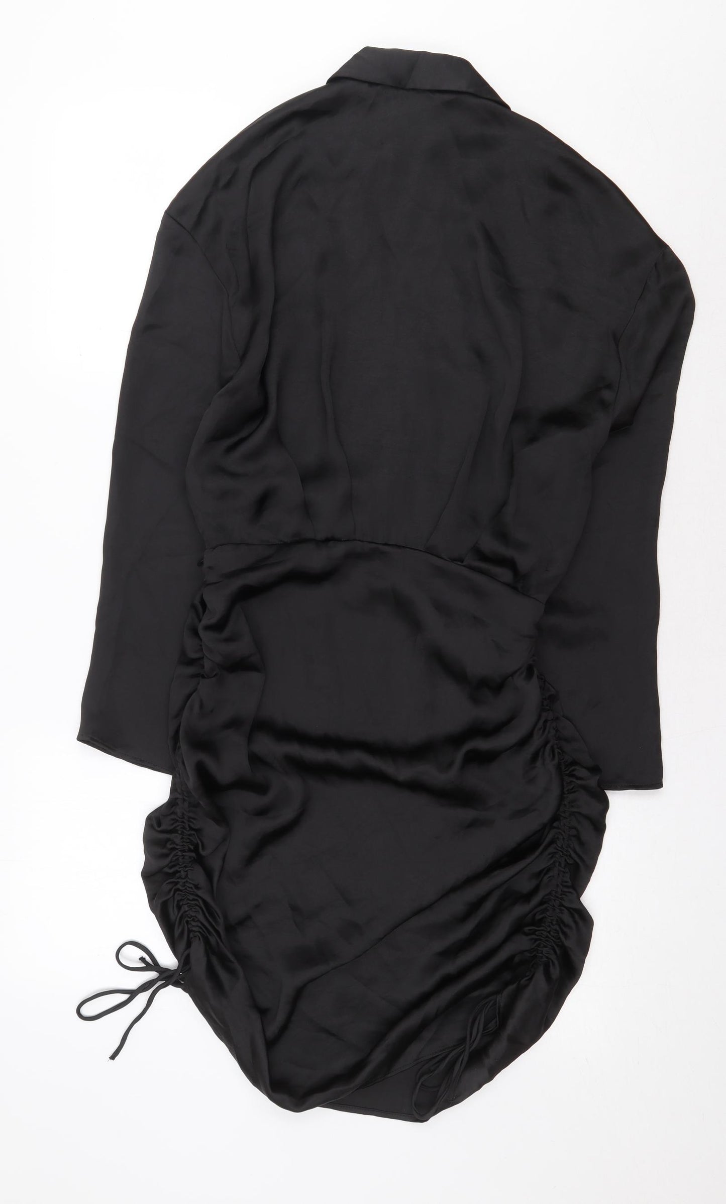 Zara Knit Womens Black Polyester Shirt Dress Size S Collared Zip