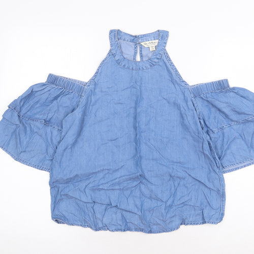 Miss Selfridge Womens Blue Lyocell Basic Blouse Size 8 Round Neck