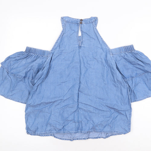 Miss Selfridge Womens Blue Lyocell Basic Blouse Size 8 Round Neck