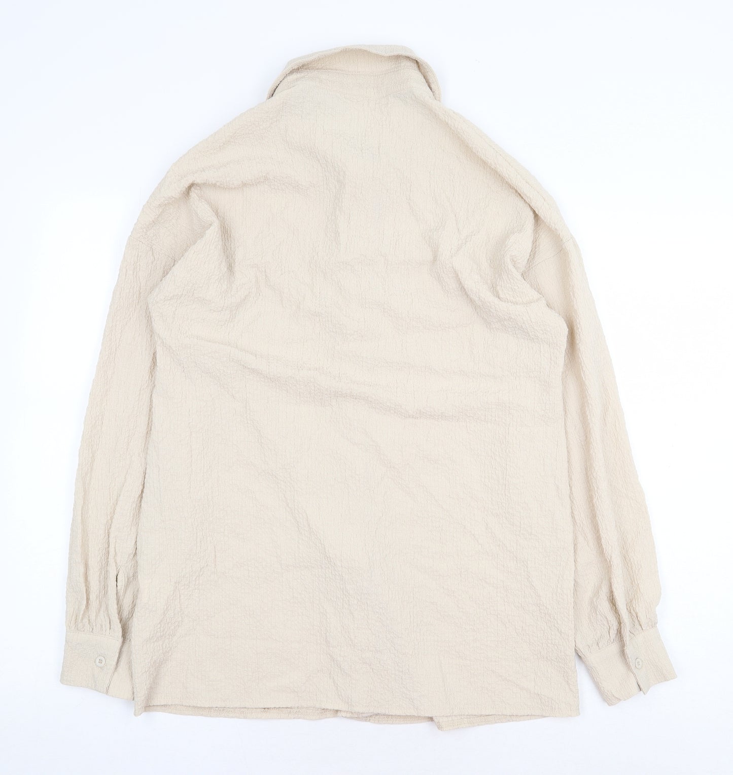 PRETTYLITTLETHING Womens Beige Polyester Basic Button-Up Size 8 Collared