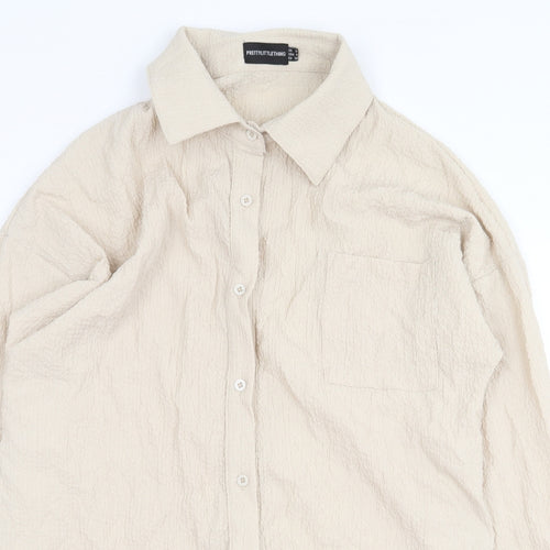 PRETTYLITTLETHING Womens Beige Polyester Basic Button-Up Size 8 Collared