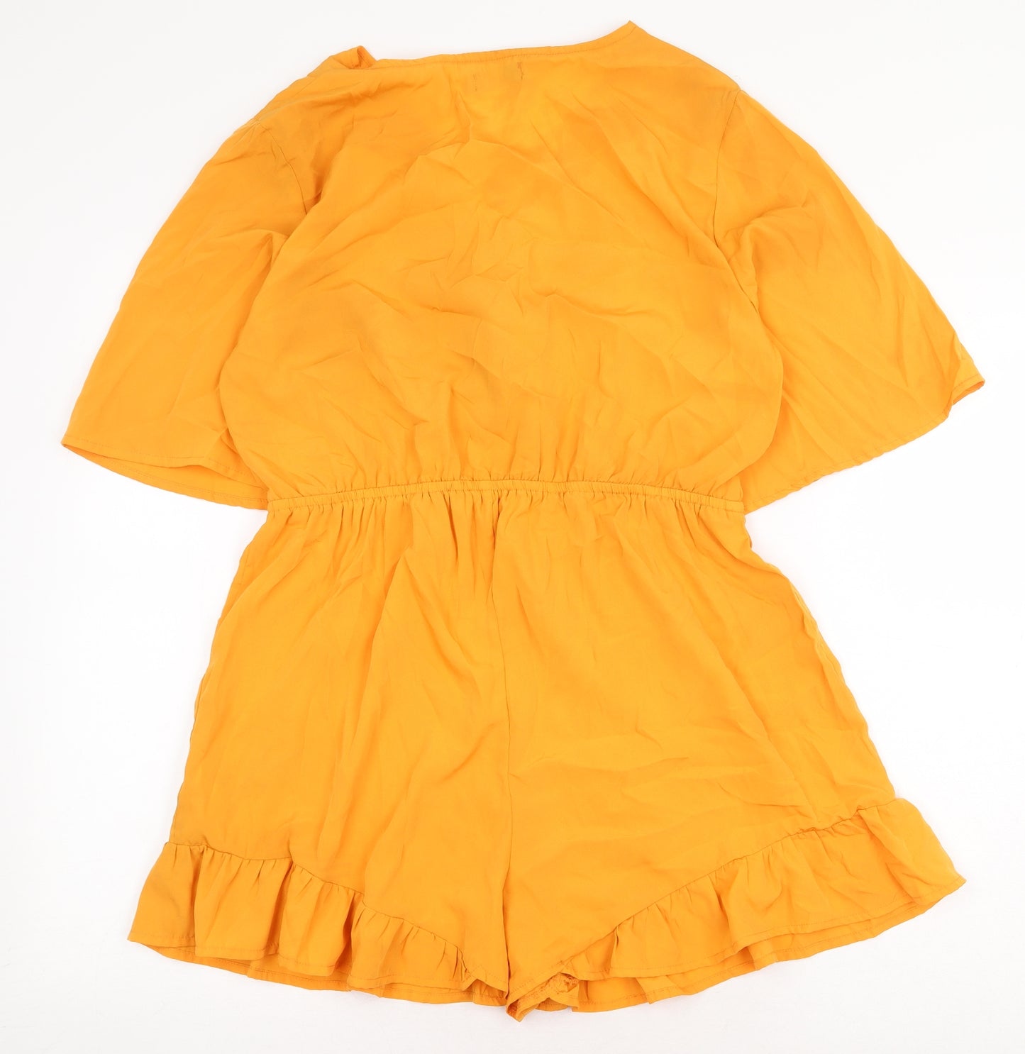 Boohoo Womens Yellow Polyester Playsuit One-Piece Size 14 Tie