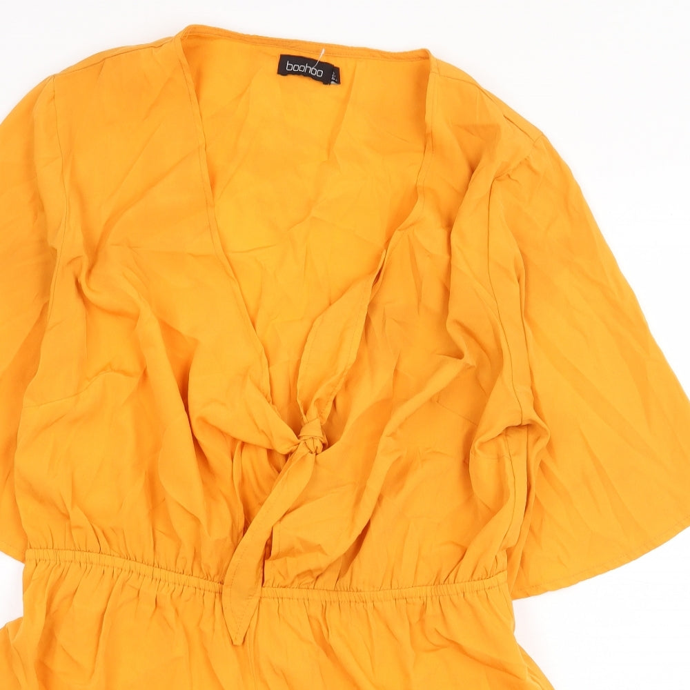 Boohoo Womens Yellow Polyester Playsuit One-Piece Size 14 Tie