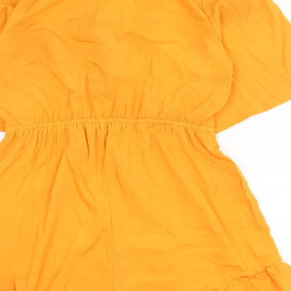 Boohoo Womens Yellow Polyester Playsuit One-Piece Size 14 Tie