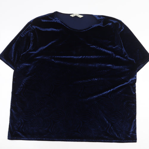 Isabelle Womens Blue Geometric Polyester Basic T-Shirt Size 20 Round Neck