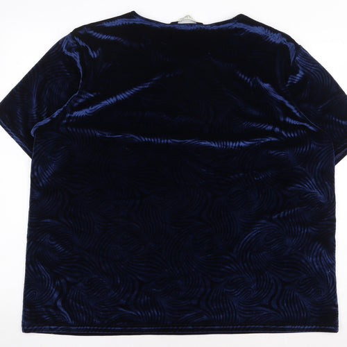 Isabelle Womens Blue Geometric Polyester Basic T-Shirt Size 20 Round Neck