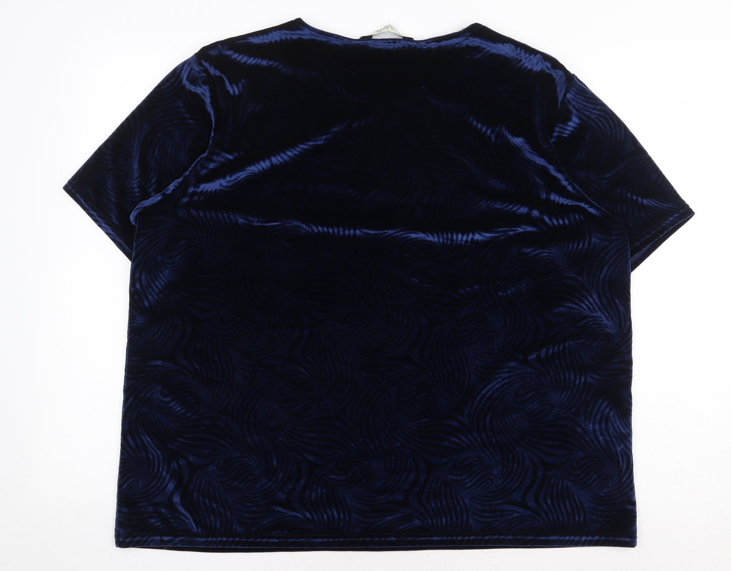 Isabelle Womens Blue Geometric Polyester Basic T-Shirt Size 20 Round Neck