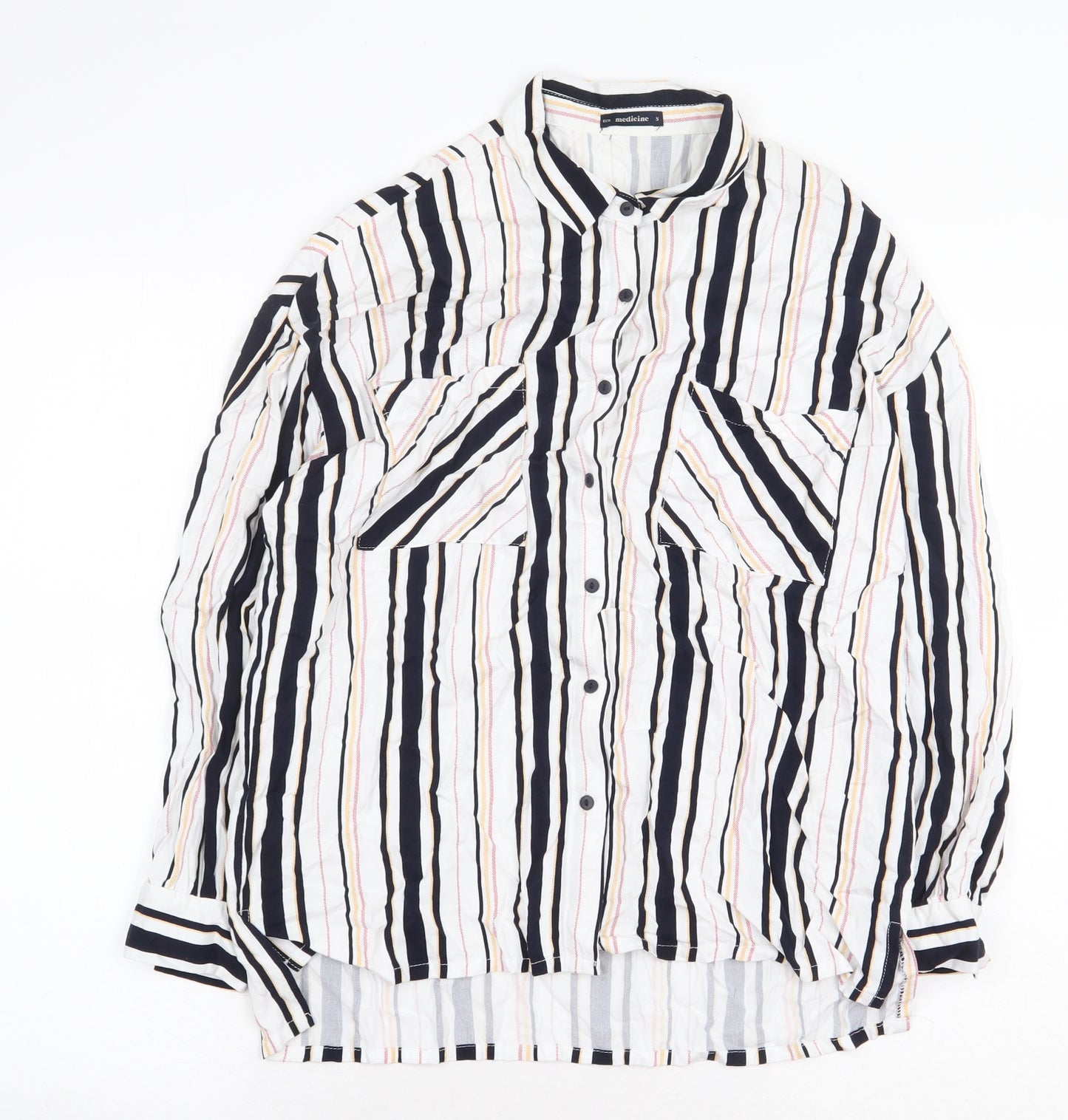 Medicine Womens White Striped Viscose Basic Button-Up Size S V-Neck