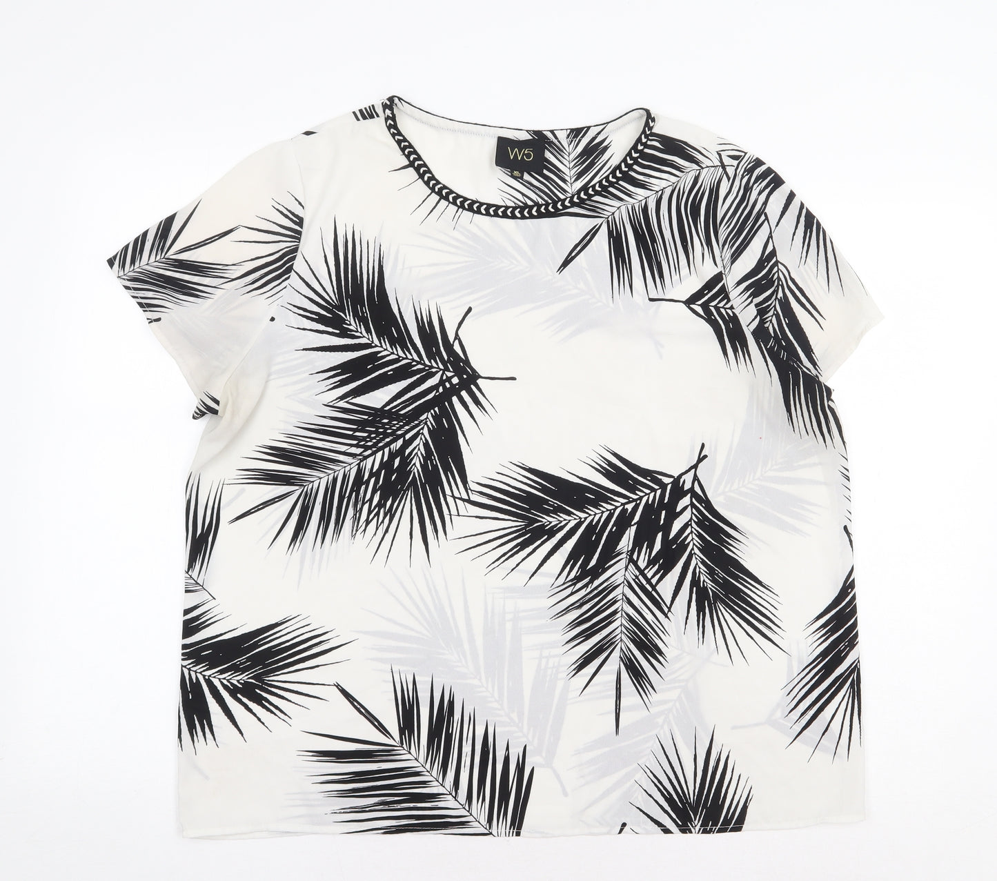 W5 Womens White Geometric Polyester Basic T-Shirt Size XL Round Neck